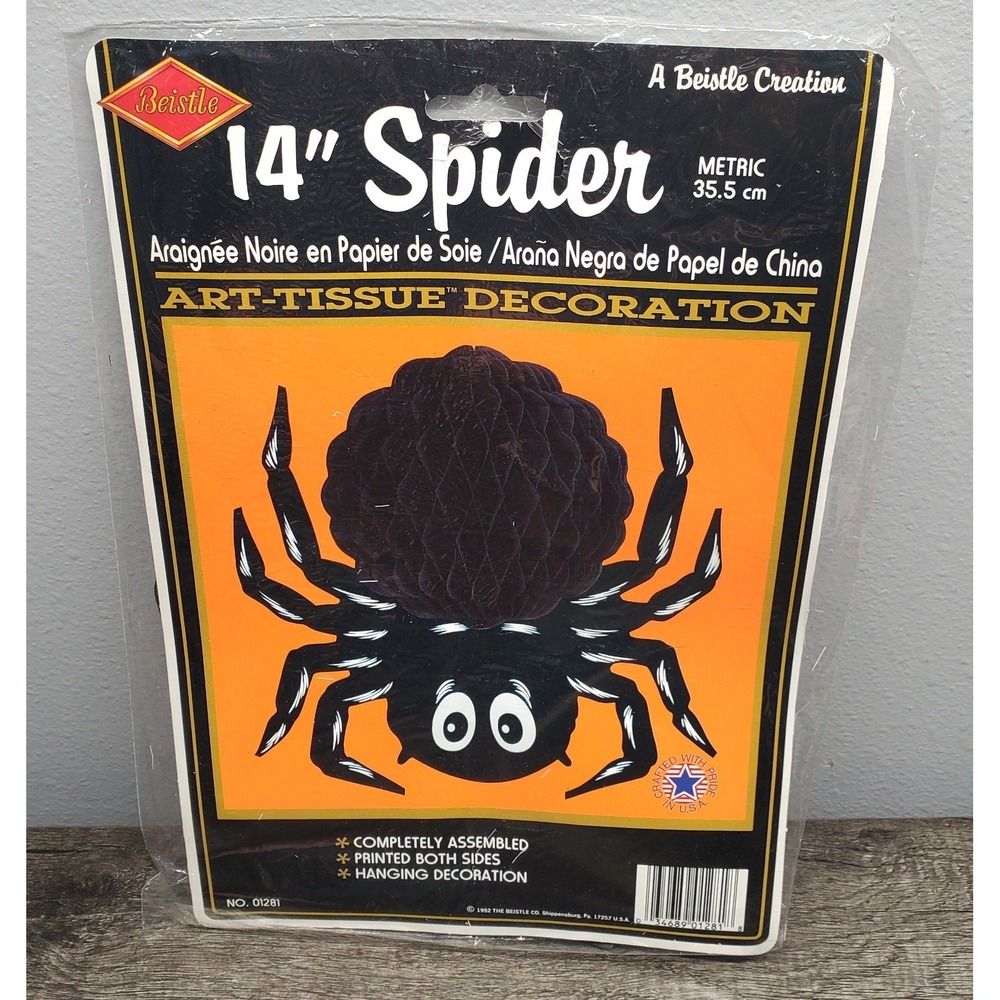 Vintage Beistle Spider Decoration 14" Black Hanging 1992 Halloween NIP